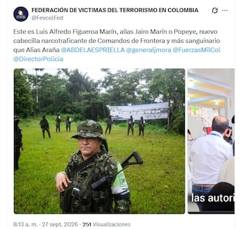 El líder de los Comandos de Frontera tras la extradición de alias Araña es conocido como "Jairo Marín" o "Popeye" - crédito @FevcolFed/X