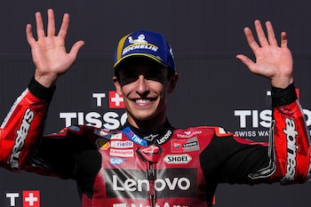 El piloto Marc Márquez, este sábado en el circuito Marco Simoncelli, tras ganar la carrera esprint del Gran Premio de San Marino. (EFE/ DANILO DI GIOVANNI)