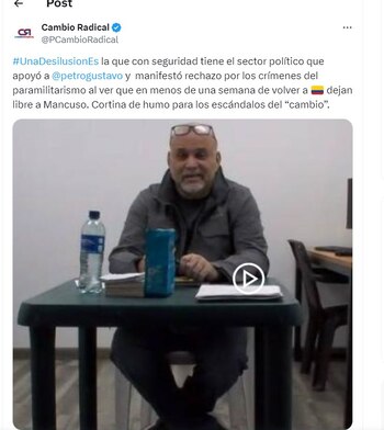 Cambio Radical habla de la libertad de Salvatore Mancuso - crédito @PCambioRadical