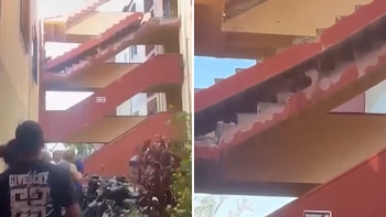 Terremoto en Colombia: en video quedó tragedia de una mujer que murió cuando huía por las escaleras de un conjunto residencial de Cali