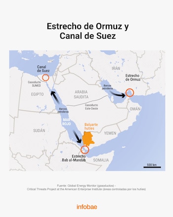 El mapa de Ormuz, Bab al-Mandeb y el canal de Suez exhibe su importancia estratégica en la comercialización global del petróleo