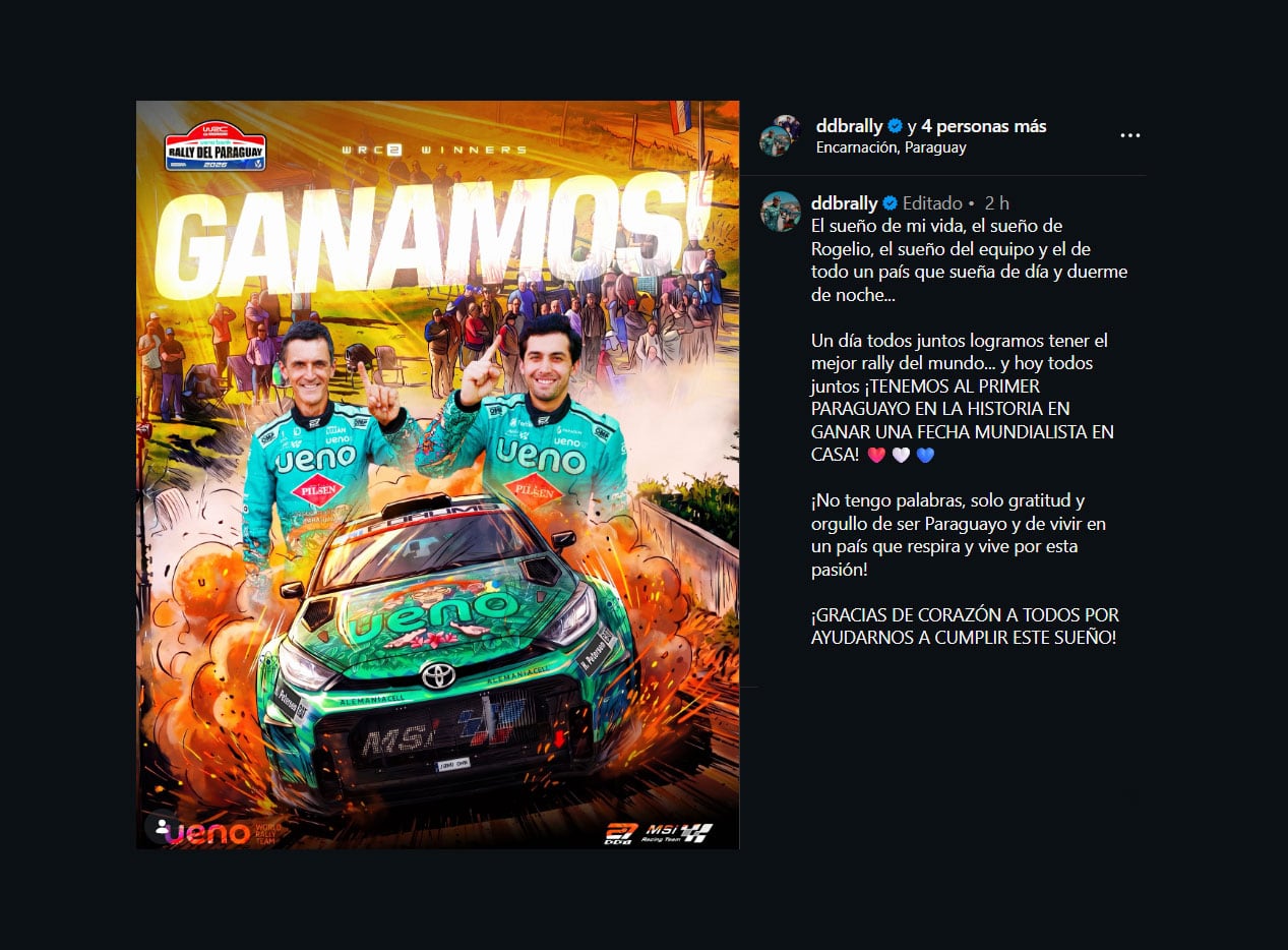 La celebración de Diego Domínguez Bejarano en su cuenta de Instagram (@ddbrally)