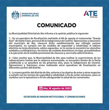La Municipalidad de Ate difundió