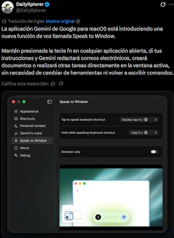 Gemini agregará comando de voz para su aplicación en macOS.