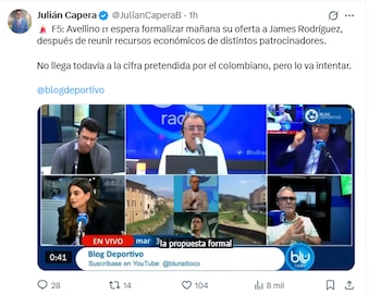 La revelación de Blu Radio y Julián Capera sobre el arribo de James Rodríguez al Avellino de Italia - crédito @JulianCaperaB/X