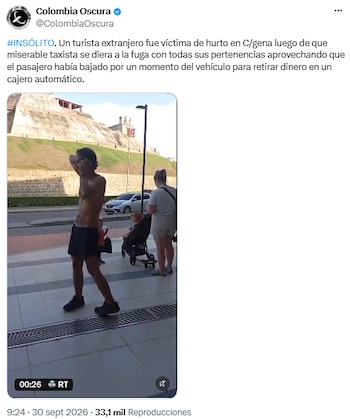 Turista extranjero denunció que un taxista huyó con su equipaje en Cartagena - crédito @ColombiaOscura/X