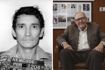Montaje fotográfico: a la izquierda, una imagen en blanco y negro del arresto de Miguel Ángel Félix Gallardo; a la derecha, Javier Coello Trejo sonriendo.