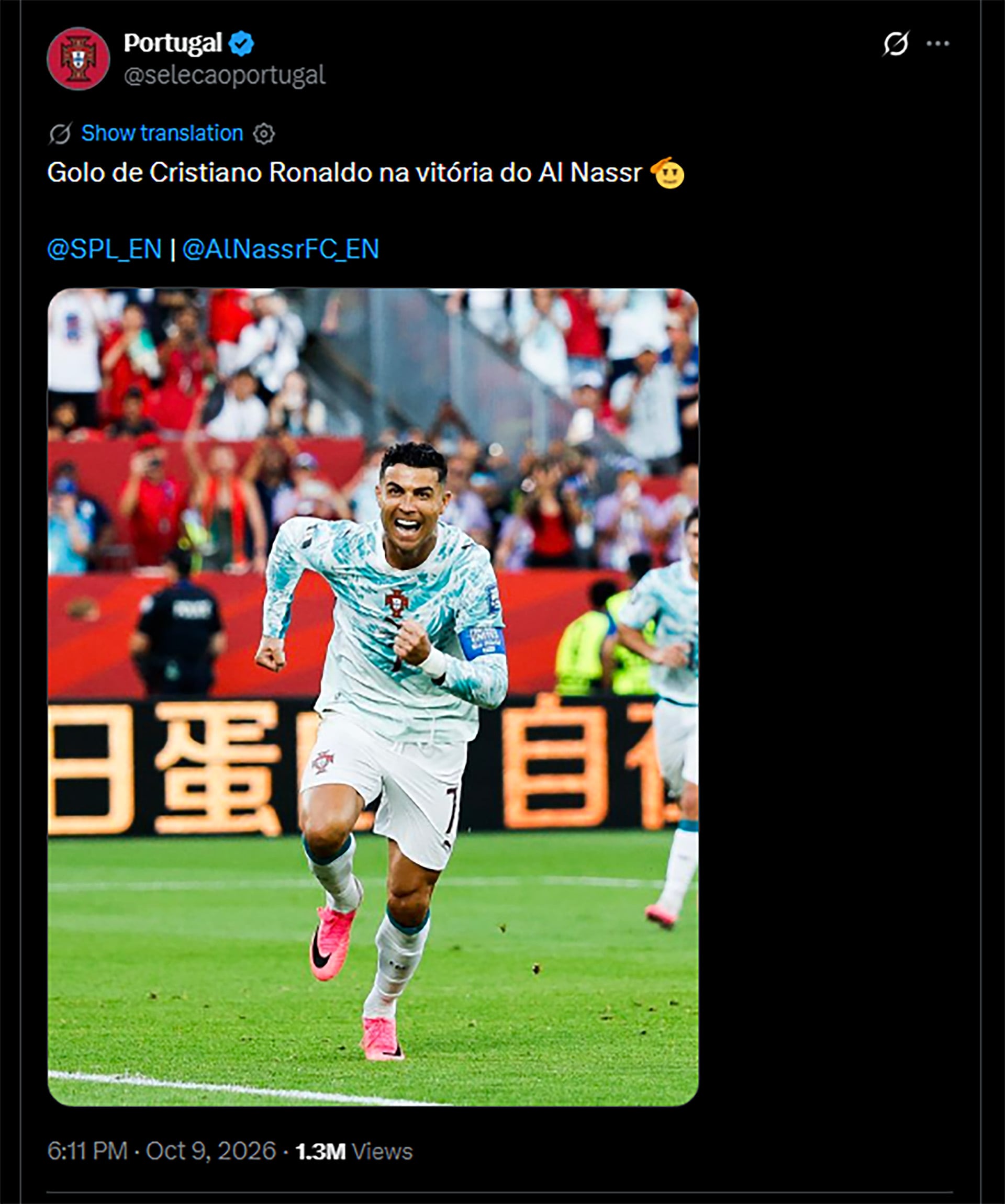 Llamativamente la cuenta de la selección portuguesa publicó una imagen de Cristiano por su gol con Al Nassr