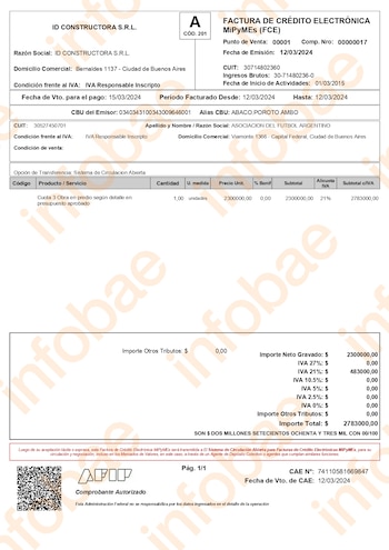 Una de las facturas apócrifas