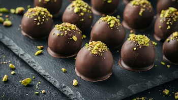 Bolitas de pistache y chocolate,