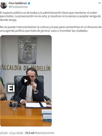 Federico Gutiérrez defendió el control sobre el grafiti y advirtió sobre agendas políticas - crédito @FicoGutierrez/X