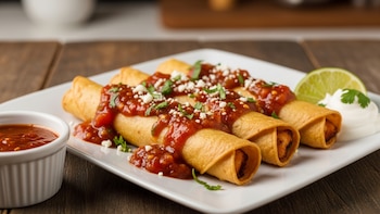 Flautas de pollo mexicanas con salsa tatemada: una receta fácil y placentera