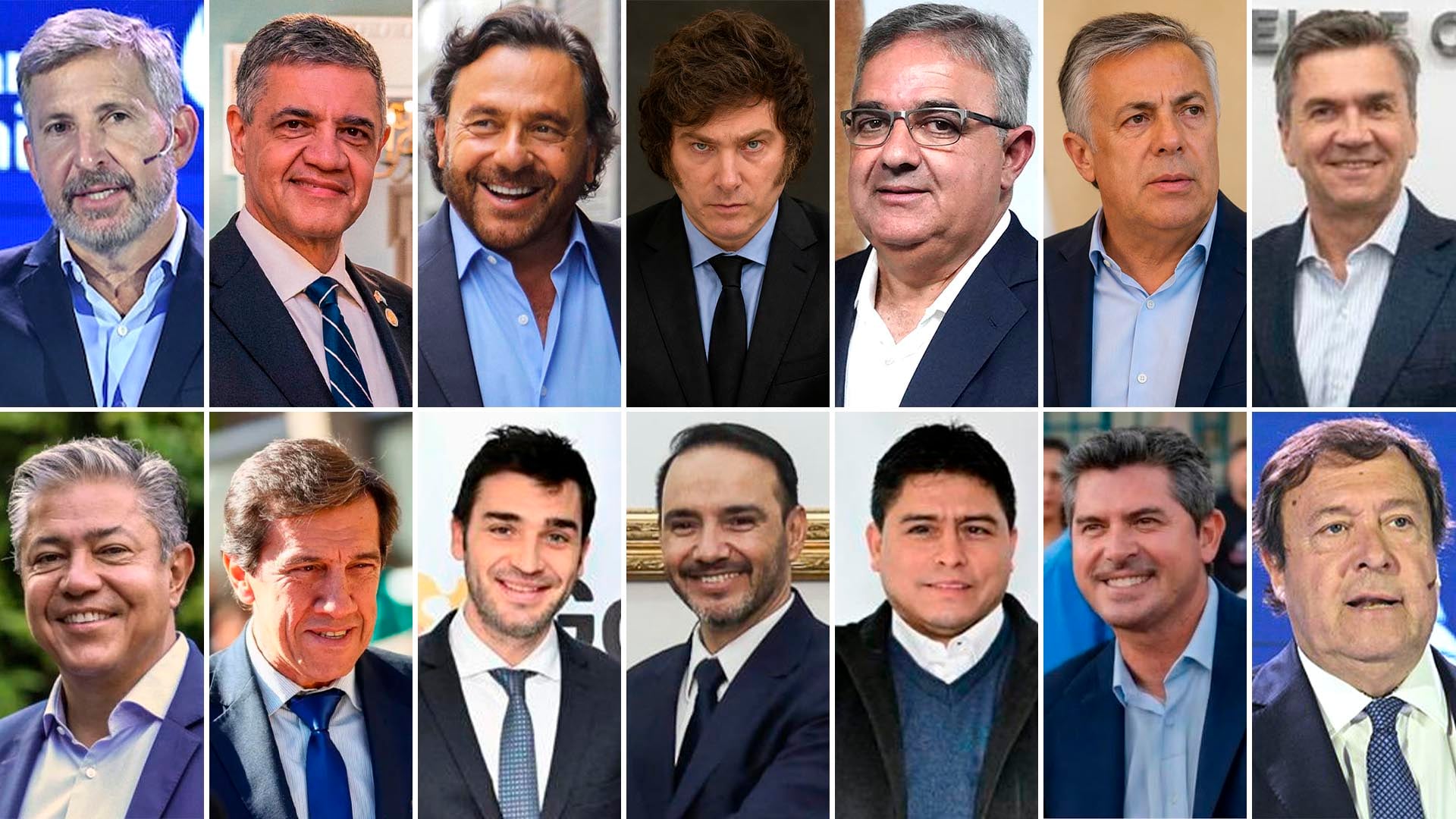 Los gobernadores que irán a París. Arriba: Frigerio, Jorge Macri, Saénz, Milei, Jalil, Cornejo, ZderoAbajo: Figueroa, Sadir, Torres, Valdés, Vidal, Orrego, Weretilneck