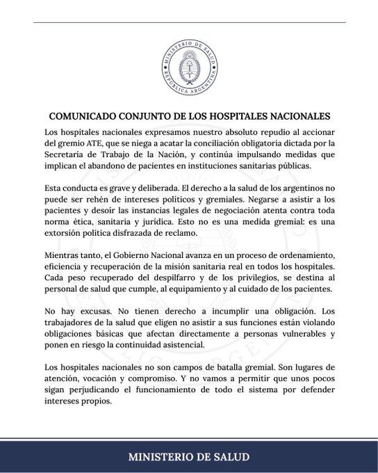 El comunicado desde el Ministerio de Salud