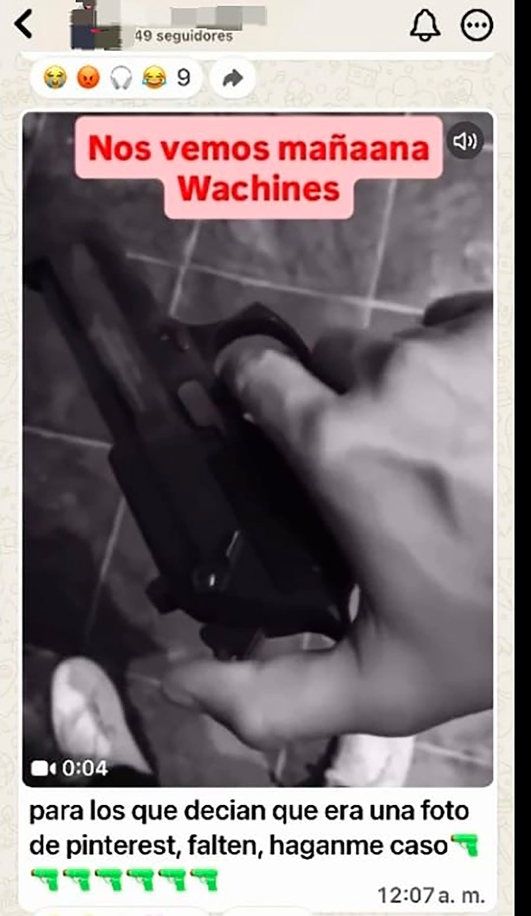 El autor se mostró con un arma de fuego