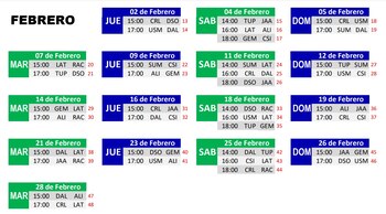 Programación del mes de febrero