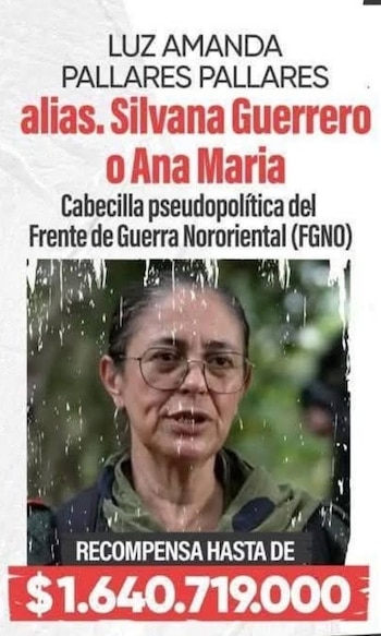 Por Silvana Guerrero se ofrecen más de $1.600 millones de recompensa por parte de las autoridades colombianas - crédito Ministerio de Defensa / Facebook