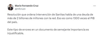 Un usuario en X descubrió la "chambonada" de la resolución de la intervención a Sanitas - crédito captura de pantalla