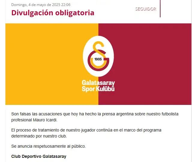 El comunicado del Galatasaray ante los rumores de despido de Mauro Icardi