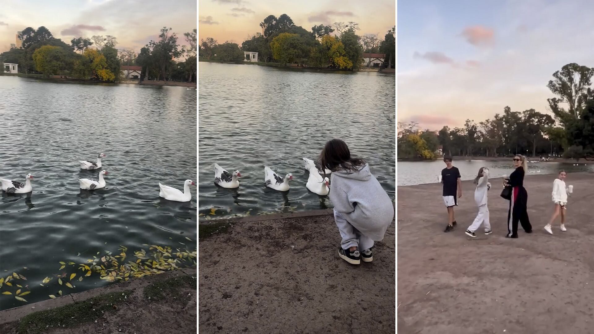 La caminata mostró a las hijas de Wanda e Icardi felices, entre patos y naturaleza otoñal