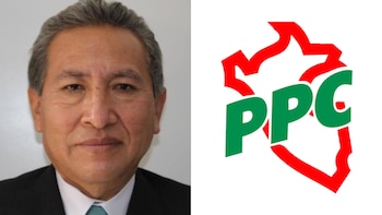 Fotografía del abogado Oswaldo Graviel Taype Gutierrez junto al logotipo del Partido Popular Cristiano