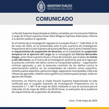 Comunicado de la Fiscalía Suprema