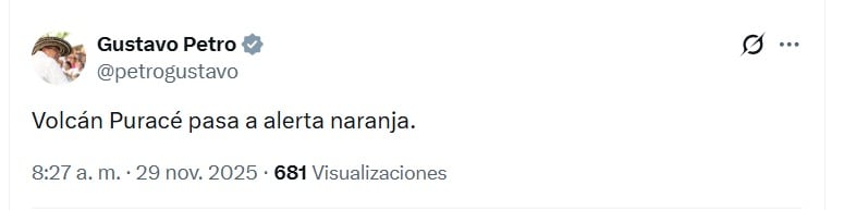 Petro compartió el mensaje la mañana del 29 de noviembre de 2025 - crédito @petrogustavo/X