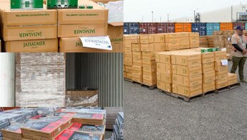 La Dirección General de Aduanas y el Ministerio Público interceptaron en el Puerto Multimodal Caucedo un cargamento irregular con 4.5 millones de cigarrillos y 961 televisores. (Cortesía: Dirección General de Aduanas)