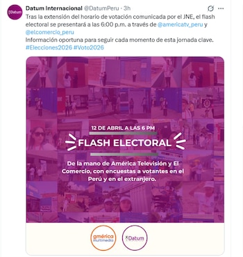 Datu lanzará flash electoral a boca de urna a las 6 p.m.