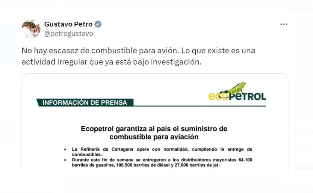 El presidente Petro señaló que la verdadera cuestión son irregularidades que se están investigando - crédito @petrogusatvo/X