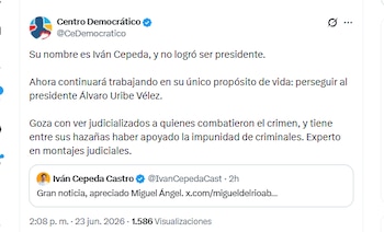 El partido Centro Democrático señaló al ex candidato a la Presidencia de hacer montajes judiciales - crédito @CeDemocratico/X