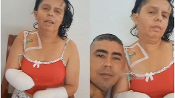 El esposo de la mujer sale acompañándola en el video y exige justicia - crédito Huele a boca / Facebook