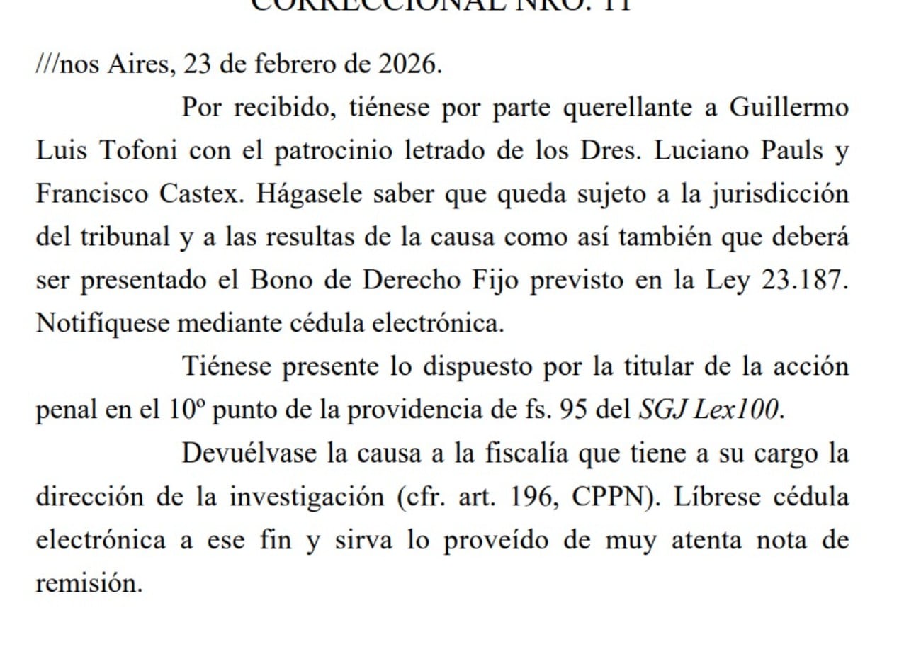 La decisión judicial que ratificó a Guillermo Tofoni como querellante en la causa que más preocupa a Tapia