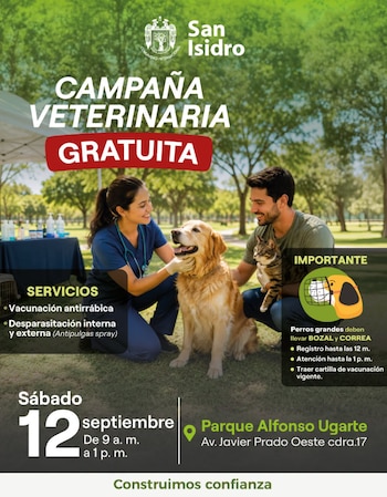 Los perros grandes deberán acudir con bozal y correa para garantizar un manejo seguro durante la campaña - Créditos: Municipalidad de San Isidro.