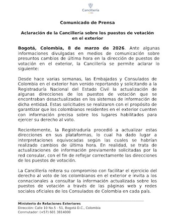 La Cancillería de Colombia aclaró