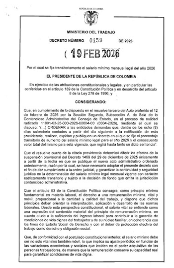 El Decreto 0159 fija el