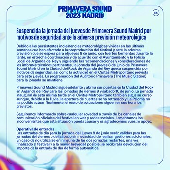 Comunicado del Primavera Sound.