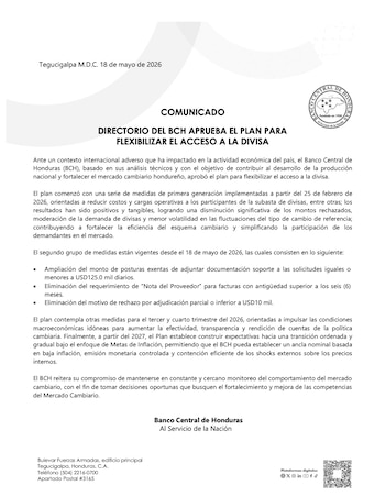 El plan económico del BCH contempla futuras reformas durante el segundo semestre de 2026. (FOTO: BCH)