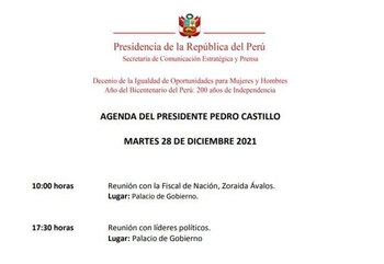 Agenda del presidente Pedro Castillo.