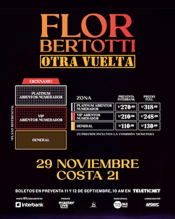 Precios de entradas para el concierto de Flor Bertotti