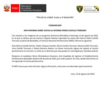 Comunicado del INPE sobre visitas
