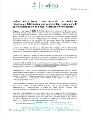 La autoridad sanitaria instó a la población a suspender de inmediato el uso de los productos referenciados y a reportar cualquier efecto adverso por los canales oficiales - crédito Invima