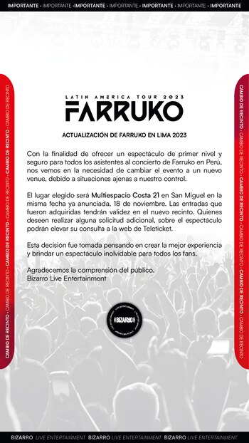 Concierto de Farruko cambia de