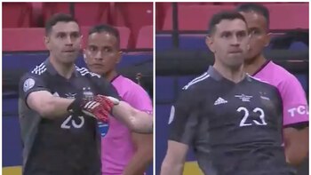 La polémica celebración del portero Emiliano Martínez, tras atajarle el penal a Yerry Mina