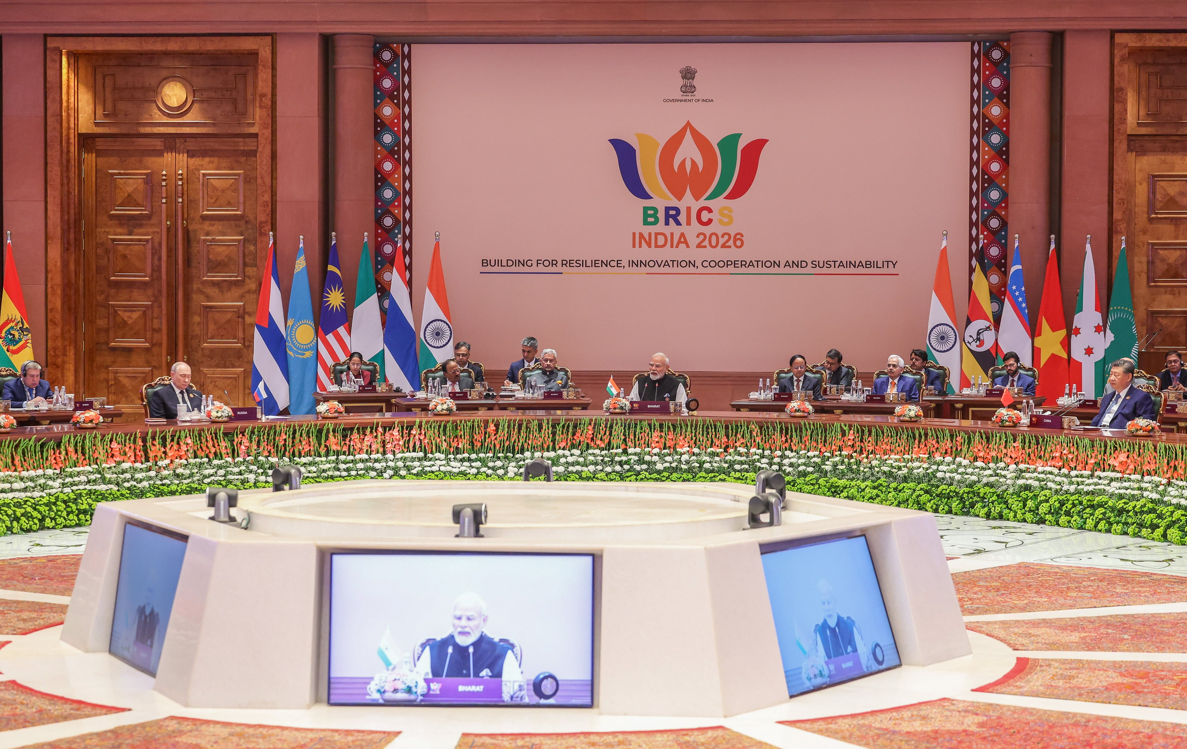 Los líderes de los BRICS aprobaron por unanimidad la Declaración de Nueva Delhi 2026 (EFE/EPA/Ministerio de Exteriores de India)