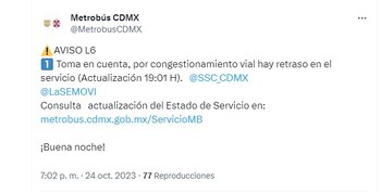 Servicio Metrobús hoy 24 octubre