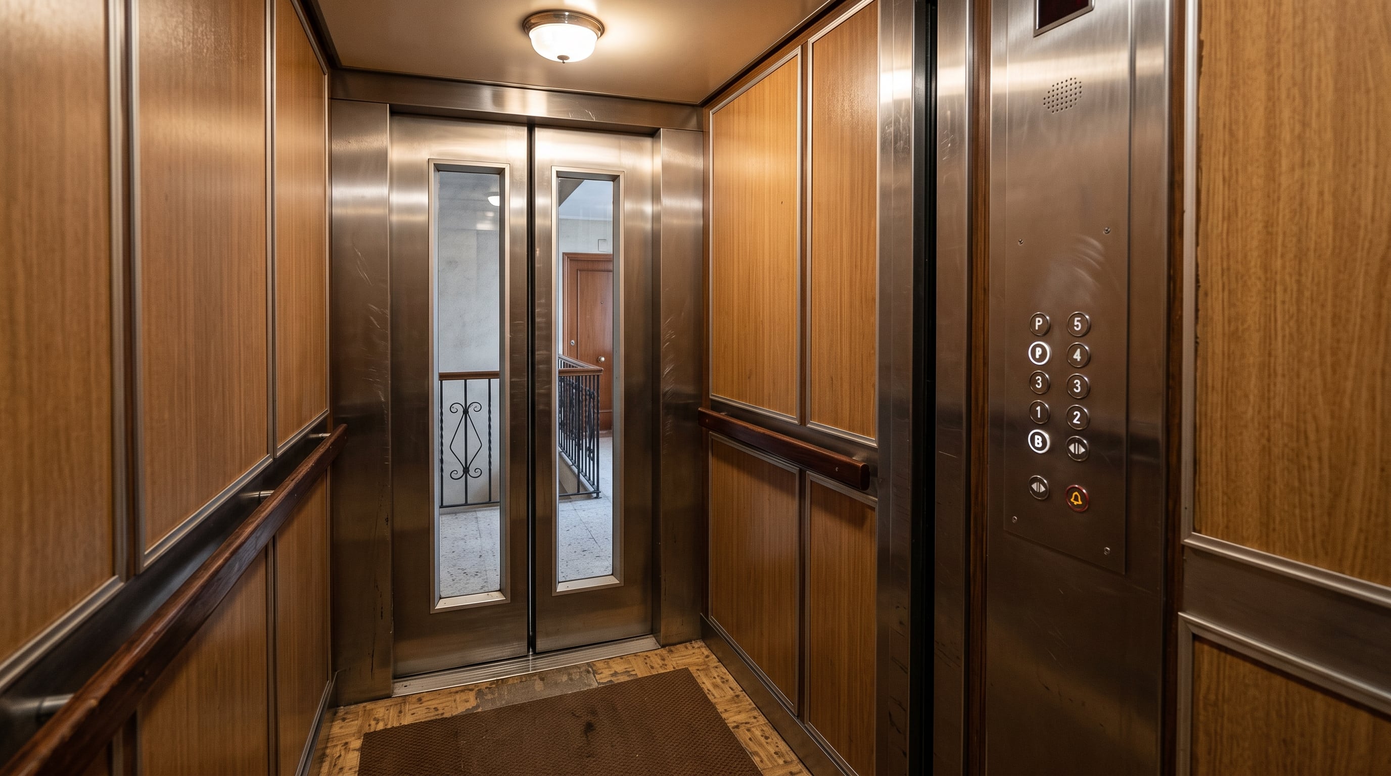 El interior de un ascensor con paneles de madera. (Imagen Ilustrativa Infobae/IA)