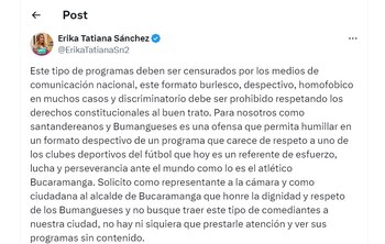 Erika Tatiana Sánchez pidió censurar