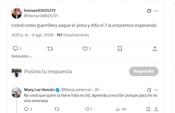 Mary Luz Herrán respondió a un comentario de un usuario en X, el cual calificó como amenazante - crédito @MaryLuzHerran/X