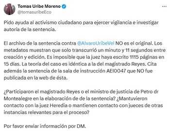 Tomas Uribe manifestó irregularidades en